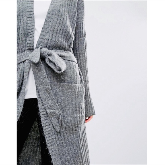 Long Ribbed Knit Tie Waist Cardigan - Picture 7 of 8